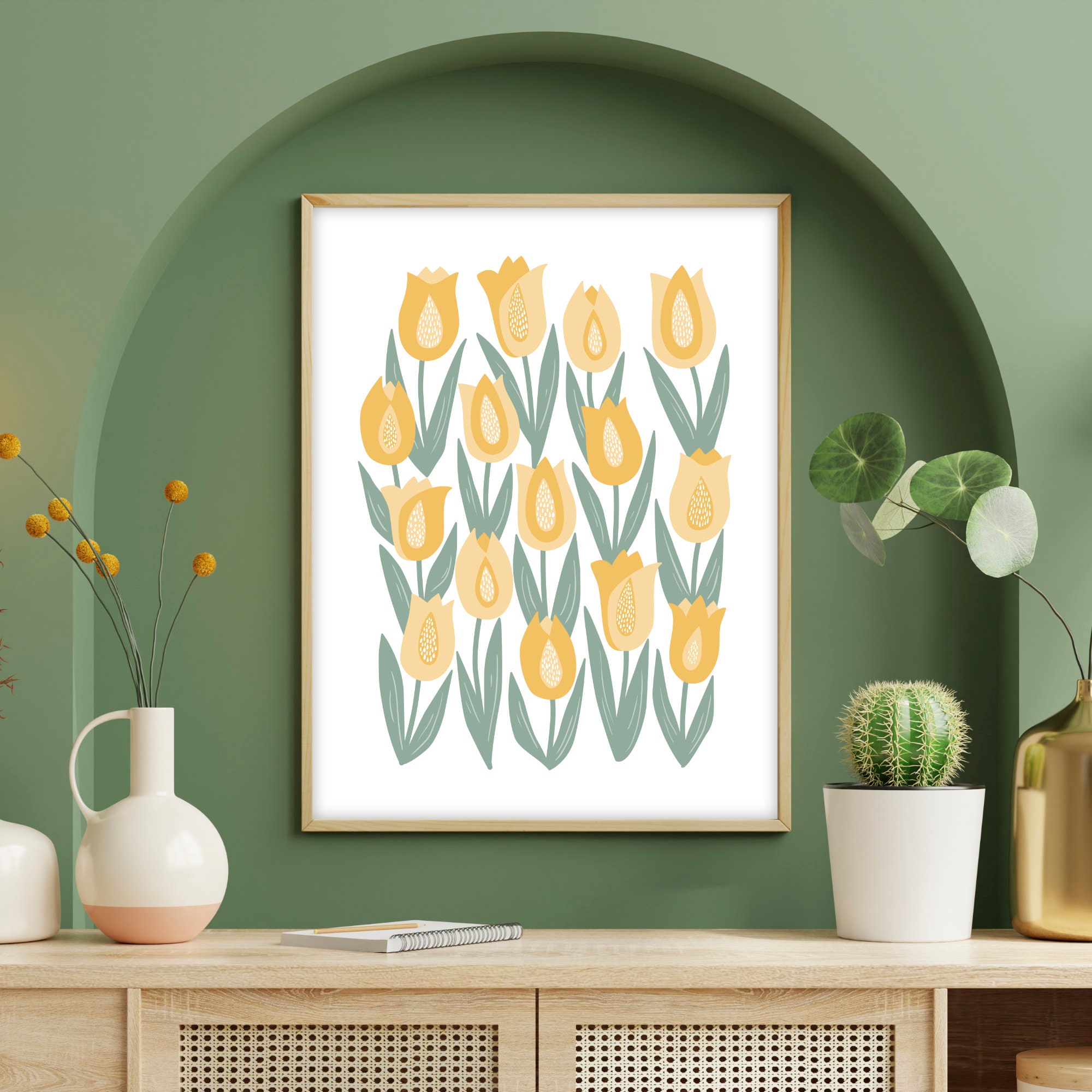Retro Floral Tulip Print, Spring Flower Wall Art, Boho Botanical Wall ...