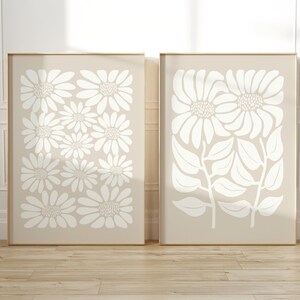 Neutral Sunflower Print, Retro Floral Wall Art, Beige Botanical Decor image 7