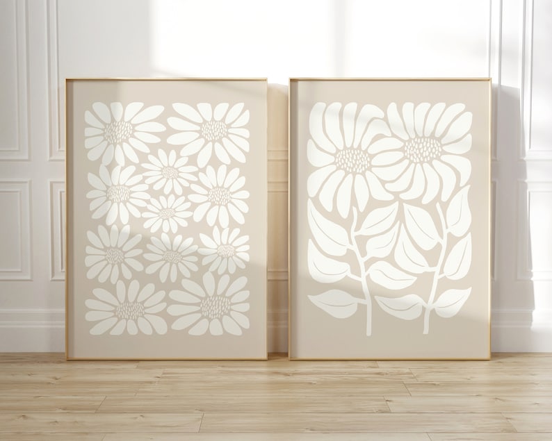 Neutral Sunflower Print, Retro Floral Wall Art, Beige Botanical Decor image 7