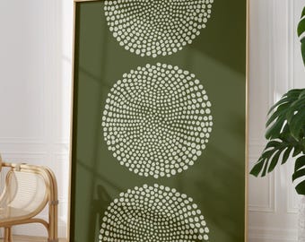 Olive Green Abstract Dot Wall Art, Minimal Geometric Print, Modern Decor