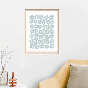 Daisy and Forget-Me-Not Floral Print Set, Pastel Blue Flower Decor Mini blossoms print