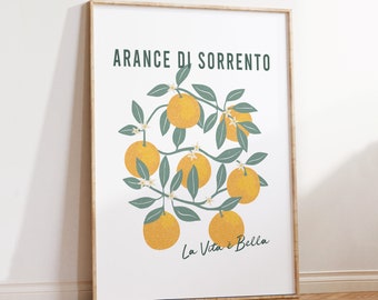 Sorrento oranges poster botanical fruit wall art print, large kitchen print, dining room vintage food poster A5/A4/A3/A2/A1/5x7/4x6