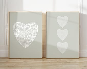 Salbei grünes Herz Print Set, minimalistische Wandkunst