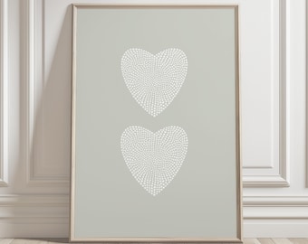 Sage Green Heart Print Set, Minimalist Wall Art
