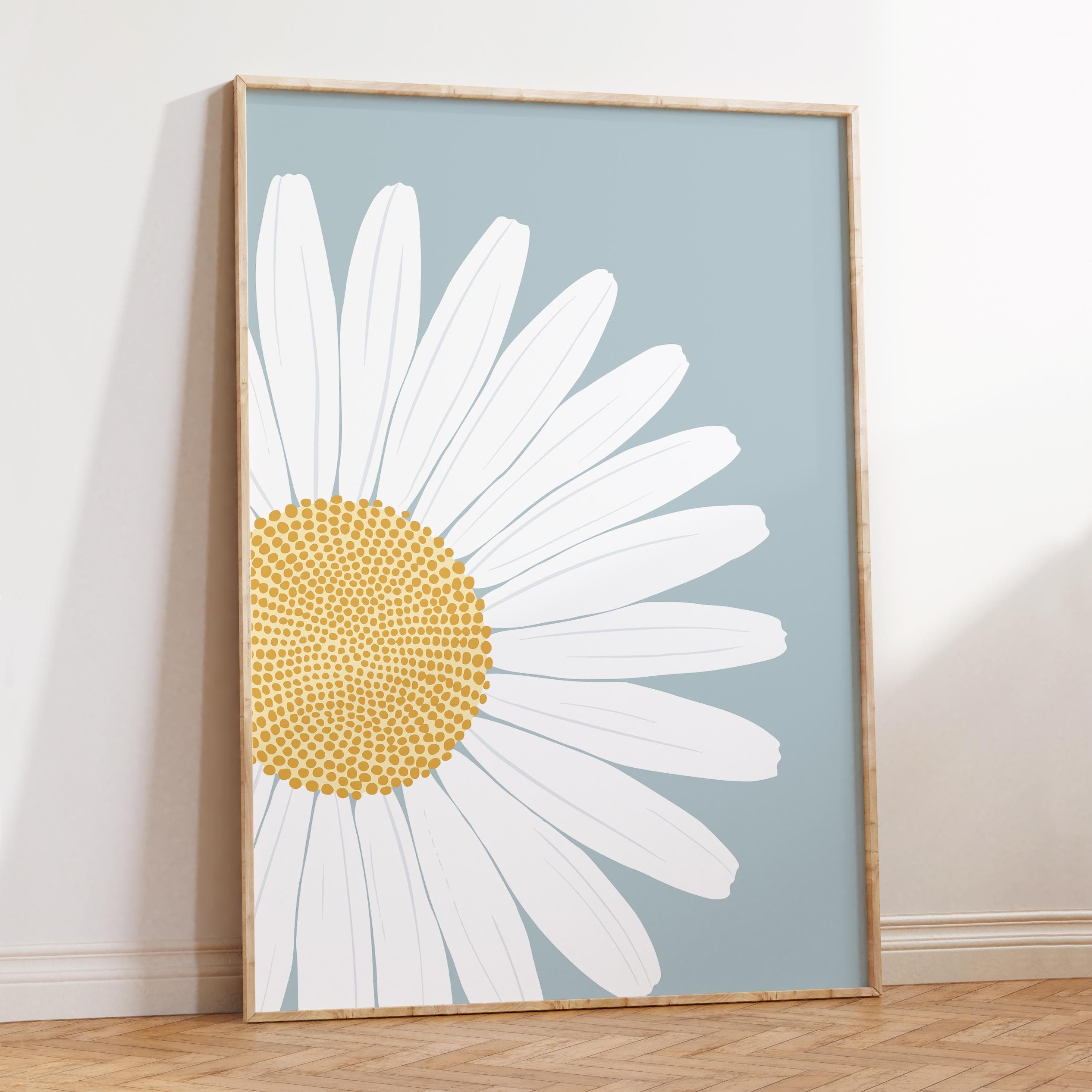 Blue Daisy Wall Art Print, White Floral Print, Nursery & Bedroom Decor ...