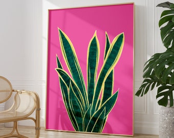 Hot pink plant art print, botanical wall decor for office, bedroom or living room, gallery wall art prints, A5, A4 or A3 poster
