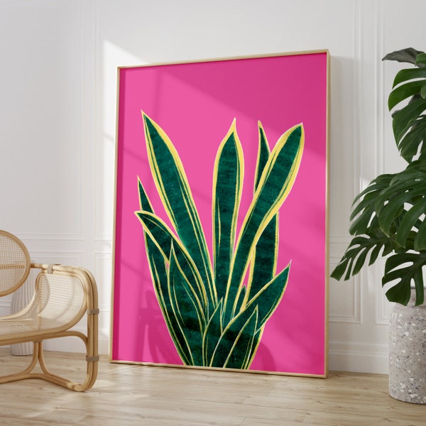 Hot pink plant art print, botanical wall decor for office, bedroom or living room, gallery wall art prints, A5, A4 or A3 poster