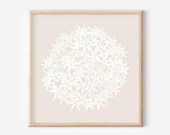 Allium Flower Print, Neutral Beige Botanical Wall Art