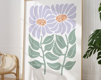 Abstract Floral Wall Art, Lilac and Sage Botanical Print