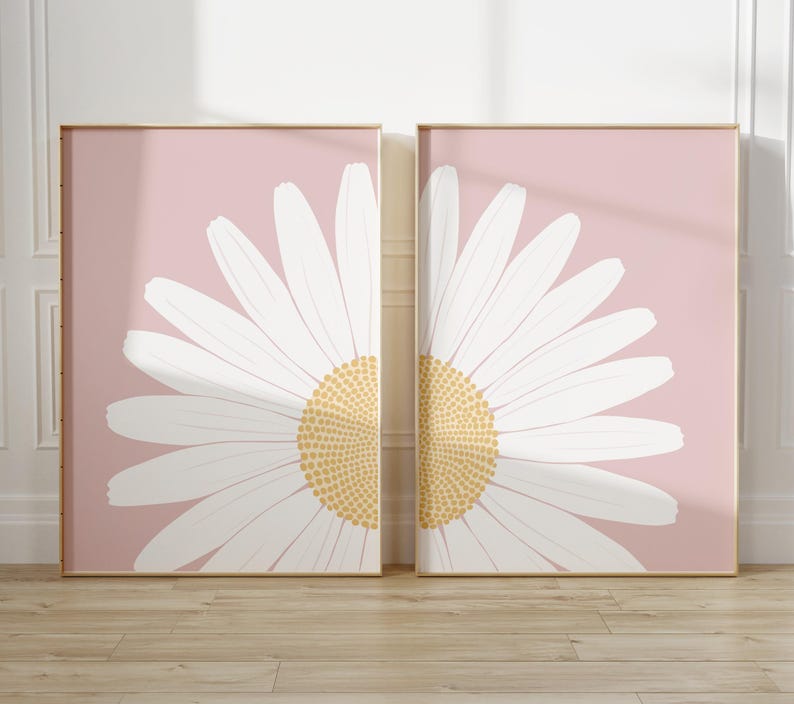 Pastel Pink Daisy Wall Art Print, Floral Wall Decor for Bedroom or Home ...