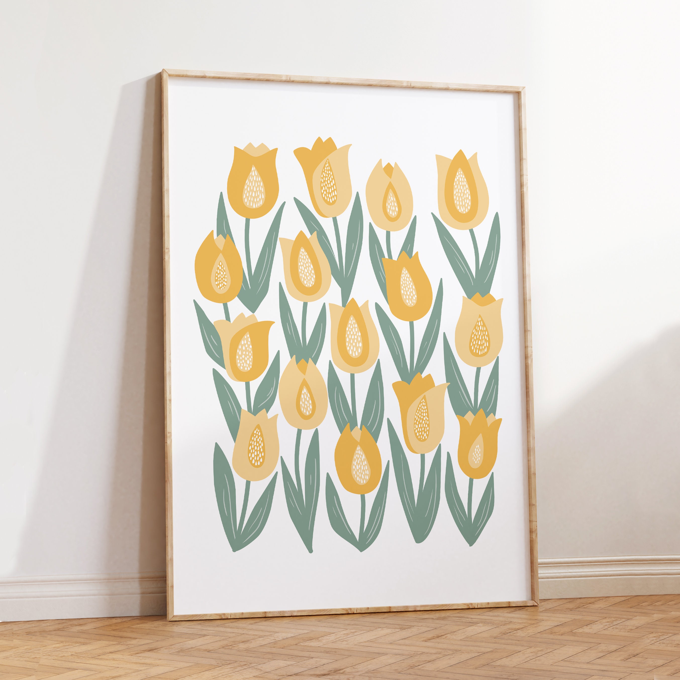 Retro Floral Tulip Print, Spring Flower Wall Art, Boho Botanical Wall ...