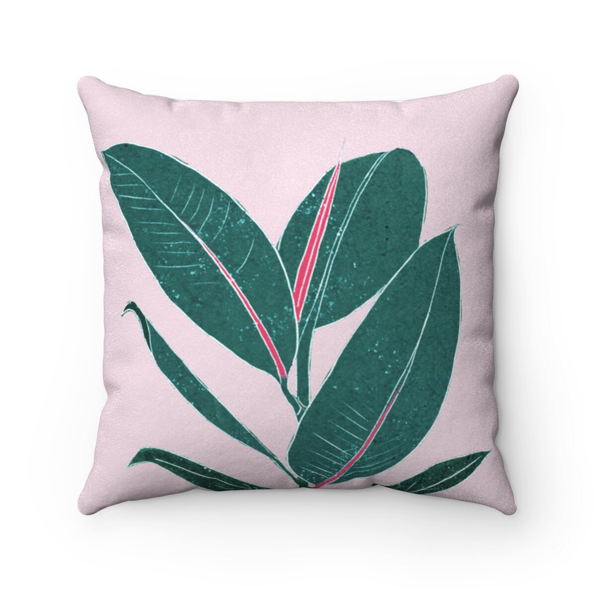 Cojín de planta de goma con fondo rosa rubor en tejido de | Etsy