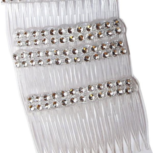 4 pack of Clear Grip Hair Combs Slides 7cm with Diamontie Diamante effect