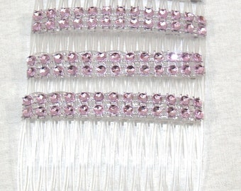4 pack of Pink Diamante effect Clear Grip Hair Combs Slides 7cm