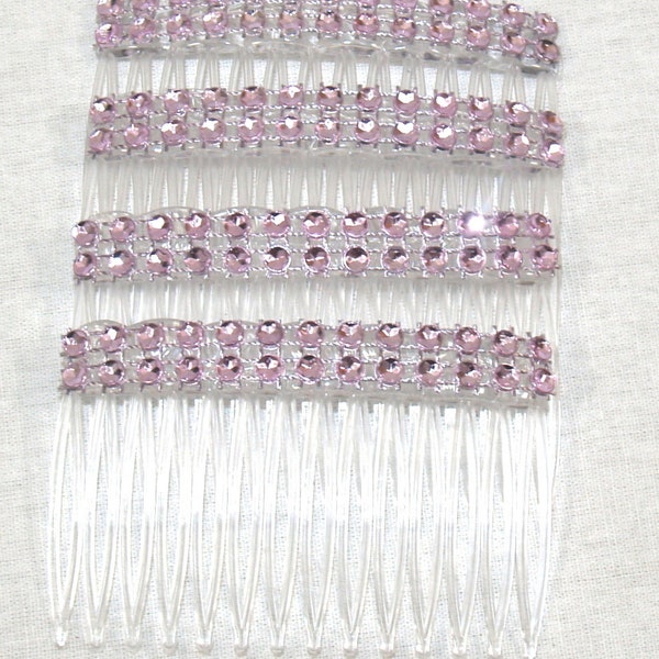 4 pack of Pink Diamante effect Clear Grip Hair Combs Slides 7cm