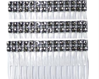 A pack of 4 Black Clear Grip Hair Combs Slides 7cm with Diamontie effect