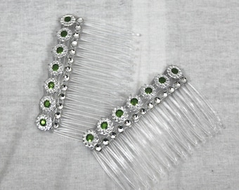 2 pack of Emerald Green Grip Hair Combs Slides 7cm  &  Diamante effect