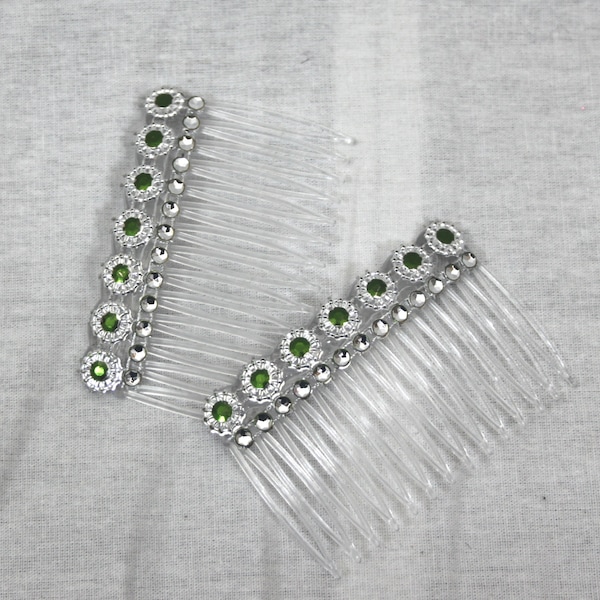 2 pack of Emerald Green Grip Hair Combs Slides 7cm  &  Diamante effect