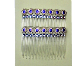 A 2 pack of clear Hair Combs Slides 7cm with Indigo Blue & Diamantie effect