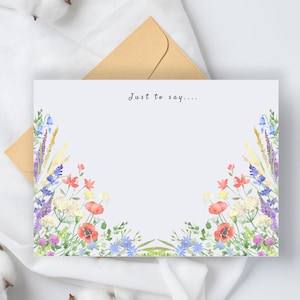 Lot de 8 cartes postales florales personnalisées - Fleurs sauvages - Paquet de cartes de correspondance botaniques - Cartes d'art floral A5 - Juste pour dire...