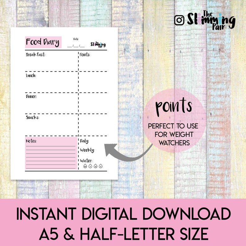 Food Diary Weight Watchers Food Diary Printable Food | Etsy