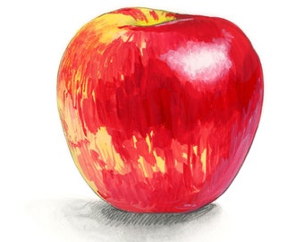 Rode Apple #2, limited edition archiefafdruk van originele gouache schilderij