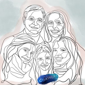 custom made line art one line potrait illustration drawing family