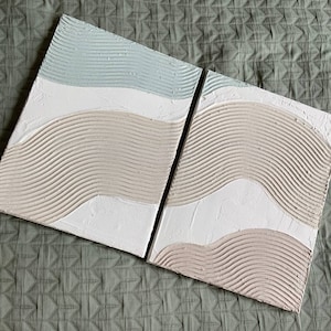 Set of 2 boho wall art canvas structure paste arched delicate colors