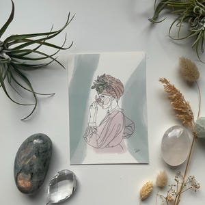 lineart flower woman postcard DIN A6 art print