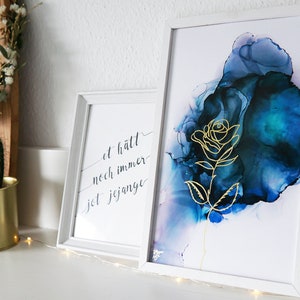Alcohol ink x line art golden rose DIN A4 art print photo paper