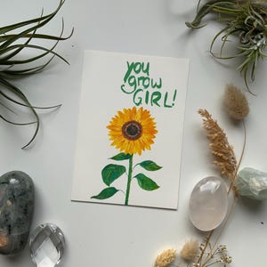 Postcard you grow girl sunflower DIN A6 art print