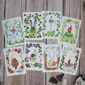 Postal Conjunto Círculo Anual Festivales Wicca Paganismo Waldorf Solsticio