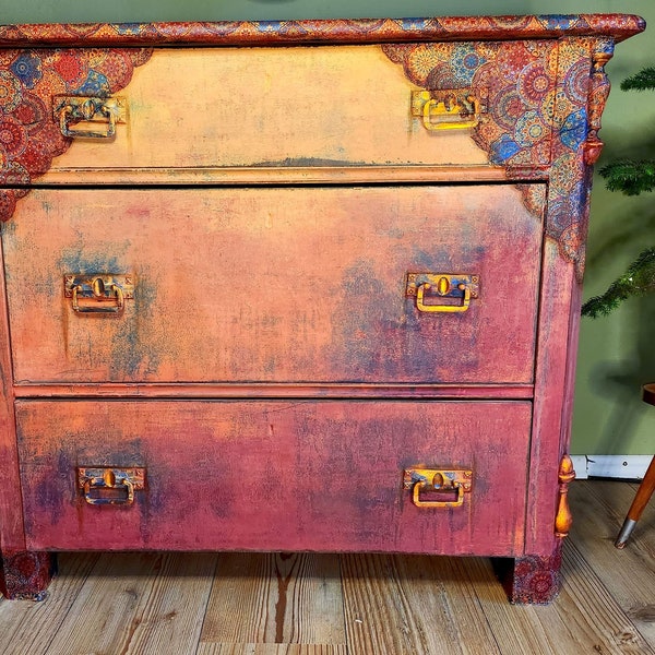 upcycling Kommode, sunset vintage Schrank, shabbychic antik Anrichte, orientalisch