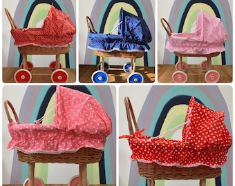 Handgemaakte poppenwagen van natuurlijk rieten rotan, houten poppenwagen, speelgoedwagen, kinderwagen, verjaardagscadeau, meisje of jongen