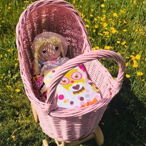 Tall customisable Natural Wicker Rattan Dolls Pram, Choose your Bedding! Wooden Doll Pram, Toy Pram  , Buggy Stroller, 1st Birthday gift