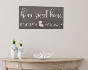 Panneau personnalisé Home Sweet Home | Signe de coordonnées GPS | Cadeau d'agent immobilier | Cadeau de pendaison de crémaillère | Cadeau pour les nouveaux propriétaires
