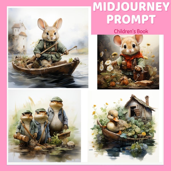 MidJourney prompt for children's book, Beautiful Life of animals, Best Midjourney Art Prompt, Customizable, book illustration