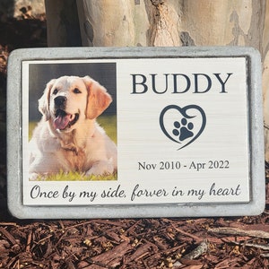 Dog Memorial Stone with Custom Photo | UV Resistant for Outdoors or Indoors | Engraved Pet Grave Marker | Pet Headstone | Pet Loss Gift