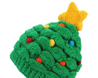 Hand Knitted Wool Christmas Tree Hats Xmas Beanie Bobble Fleece Lined Men Ladies Warm Winter