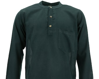 Schwarze Baumwolle Grandad Collar Shirt Leichte Kurta Plain Mens Collarless Long Sleeve Regular Fit mit Buttons Pocket