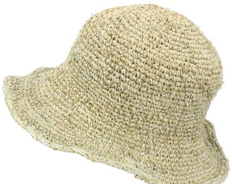 Chapeau de soleil naturel en chanvre et coton respectueux de l'environnement, respirant, fait à la main, au Crochet, bord de fil, Boho Hippie, Festival de plage d'été