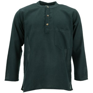 Black Cotton Grandad Collar Shirt Lightweight Kurta Plain Mens Collarless Long Sleeve Regular fit with Buttons Pocket