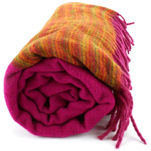 Tibetan Wool Blend Pink Sunset Soft Warm Shawl Wrap Scarf Reversible Fringe Throw Meditation Blanket Travel Picnic Camping Festival Rug