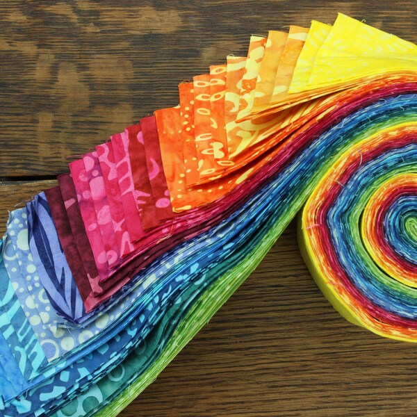 40 Piece Rainbow Original Cotton Batik Jelly Roll 2.5" x 37" Pre Cut Mixed Fabric Strips Bundle Quilting Patchwork Sewing Assorted Craft