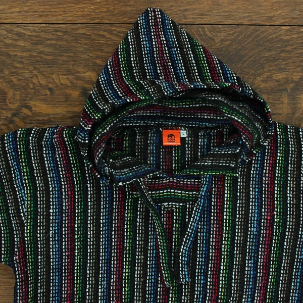 LoudElephant Mexican Baja Hoodie Hoody Jerga Drug Rug Striped Jumper Surf Hippy Baha Black Green Red Blue Multi