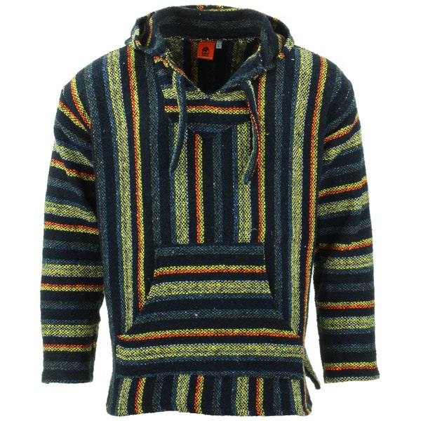 LoudElephant Mexican Baja Hoodie Hoody Jerga Drug Rug Striped Jumper Surf Hippy Baha Orange Navy Yellow Black