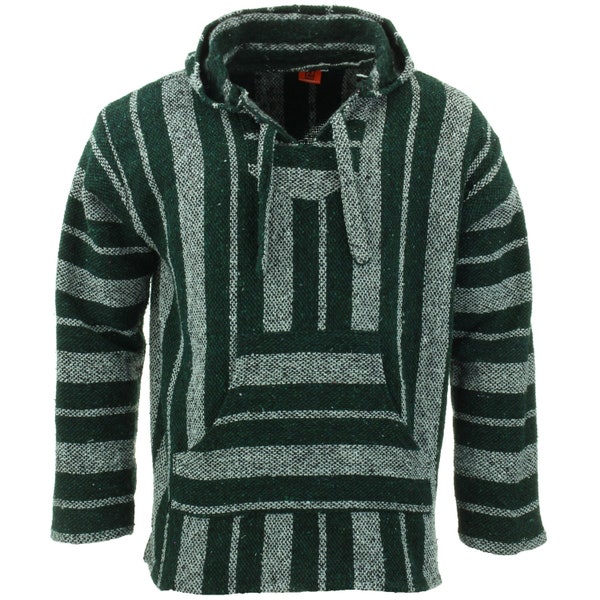 LoudElephant Mexican Baja Hoodie Hoody Jerga Drug Rug Striped Jumper Surf Hippy Baha Black Green Grey