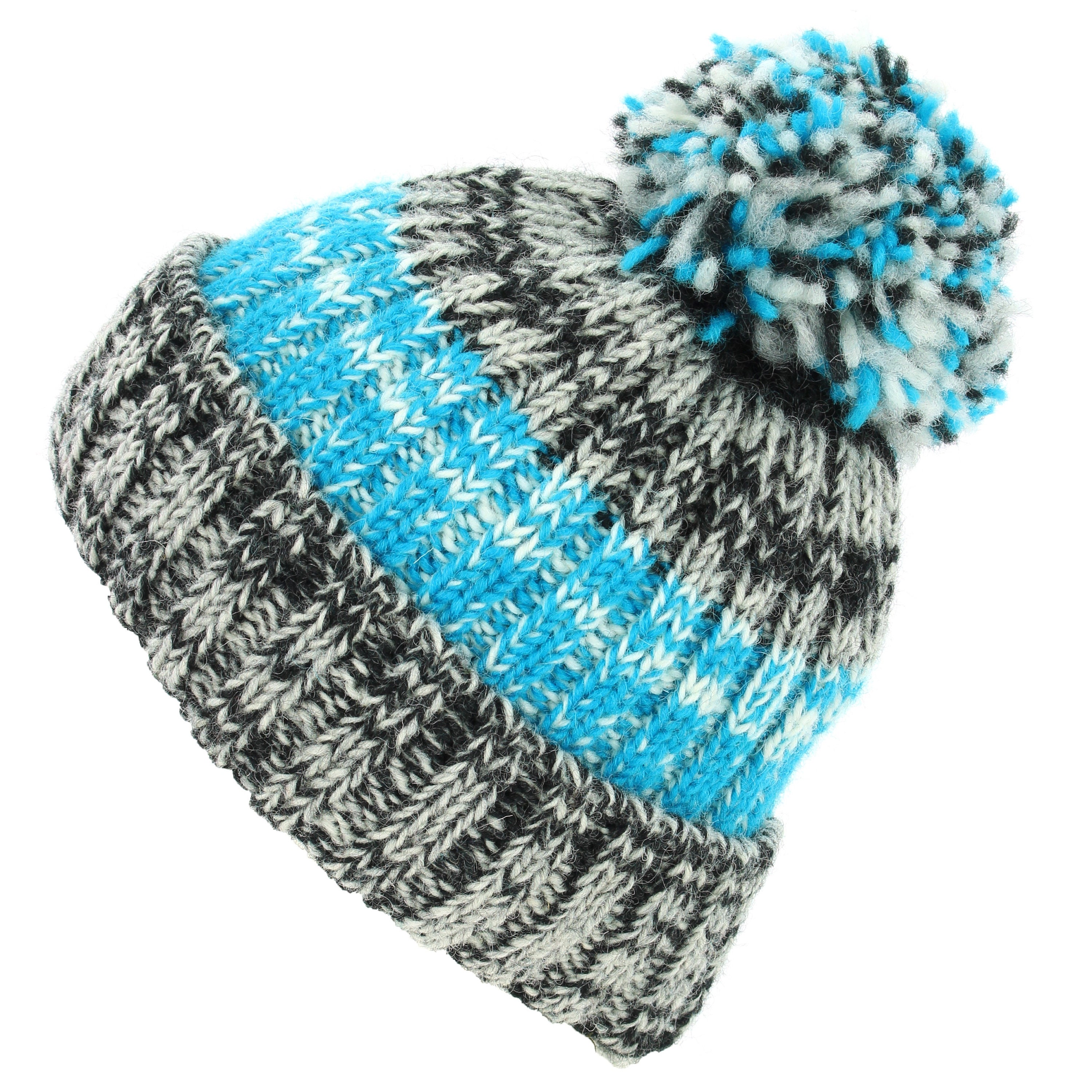 Gorro con pompón tejido a mano para hombre, 100% lana, diseño de contraste  de color, cálido gorro de invierno, colores alegres surtidos, forro polar,  comercio justo -  España