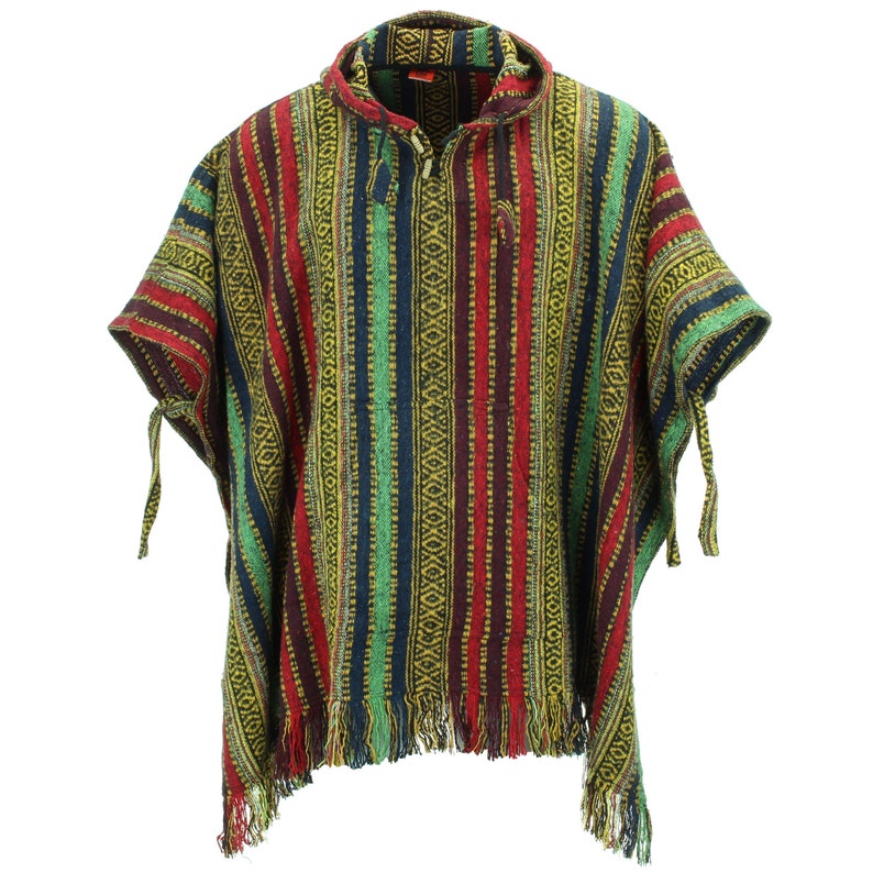 100% gewebte Baumwolle Gheri mexikanischen Stil Kapuzen Poncho Red Green