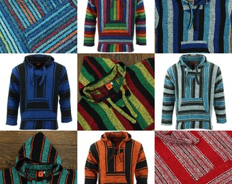 LoudElephant Mexicaanse Baja Hoodie Hoody Gestreept Jerga Drug Rug Jumper Surf Hippie Baha Regenboog Oranje Groen Blauw Rood Rasta